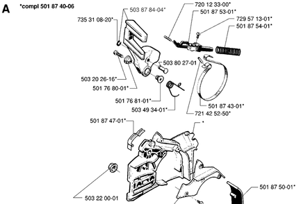 Chain Brake Diagram and Parts List for 254 19960100001-19980900000 Husqvarna Chainsaw