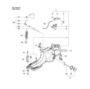 Fuel Tank Diagram and Parts List for 395XP/ (XPG - 395 XP EPA)(20163900001-20193499999) Husqvarna Chainsaw