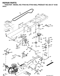 Drive Diagram and Parts List for YTH2148 (954571960)(2003-11) Husqvarna Lawn Tractor