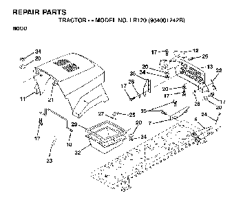 Hood Diagram and Parts List for LR120 (954001242B)(1995-02) Husqvarna Lawn Tractor