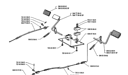 Pedal Assembly Diagram and Parts List for RIDER8508 1990-02 Husqvarna Lawn Mower