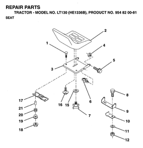 Seat Diagram and Parts List for LT130 (954820081-B)(1996-01) Husqvarna Lawn Tractor