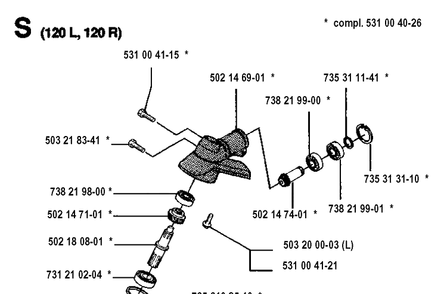 Bevel Gear Diagram and Parts List for 120R  Husqvarna Brush Cutter