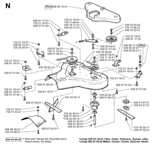 85cm Cutting Deck Diagram and Parts List for R850HST 1998-03 Husqvarna Lawn Tractor