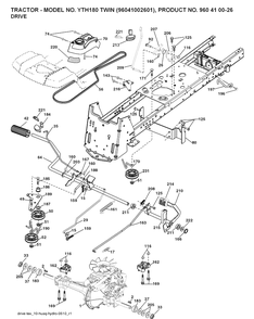 Drive Diagram and Parts List for YTH180 (96041002601)(2007-09) Husqvarna Lawn Tractor