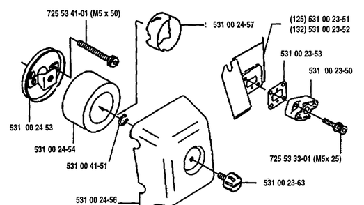 Muffler W\cover Diagram and Parts List for 125L 1993-04 Husqvarna Trimmer