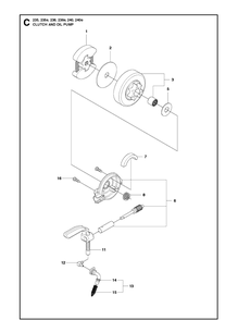 Clutch And Oil Pump Diagram and Parts List for 240 20101400001-20144000000 Husqvarna Chainsaw