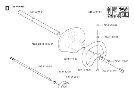 Shaft And Handle Diagram and Parts List for 325HDA65 (X-SERIES)(20070100001-20090900000) Husqvarna Hedge Trimmer