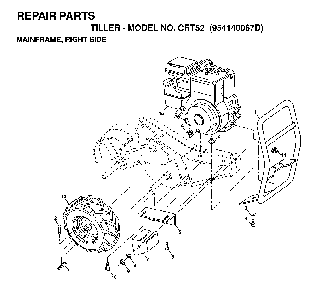 Mainframe, Right Side Diagram and Parts List for CRT52 (954140067D)(1999-03) Husqvarna Tiller