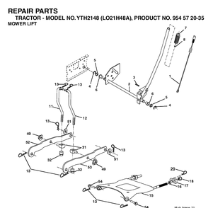 Mower Lift / Deck Lift Diagram and Parts List for YTH2148-LO21H48A 2003-12 Husqvarna Lawn Tractor