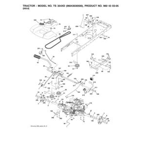 Drive Diagram and Parts List for 96043030500  Husqvarna Lawn Tractor