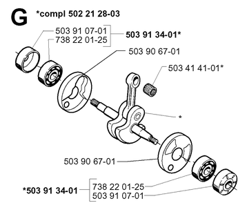 Crankshaft Diagram and Parts List for 240RBD 19970500001-20004000000 Husqvarna Brush Cutter