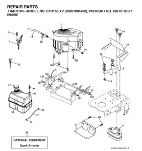 Engine And Cutting Equipment Diagram and Parts List for CTH150XP (96061006700)(2006-03) Husqvarna Lawn Tractor