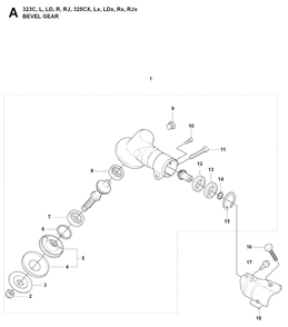Bevel Gear Diagram and Parts List for 325CX 20080900001 & Above Husqvarna Trimmer