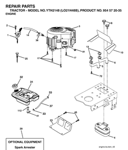 Engine Diagram and Parts List for YTH2148-LO21H48B 2004-03 Husqvarna Lawn Tractor
