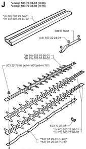 Cutting Equipment Diagram and Parts List for 225H75 19980900001-20022200000 Husqvarna Hedge Trimmer