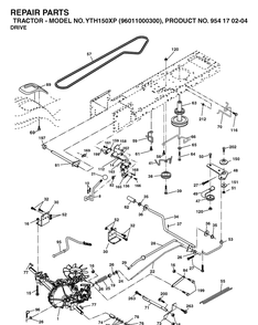 Drive Diagram and Parts List for YTH150XP (96011000300)(2005-01) Husqvarna Lawn Tractor