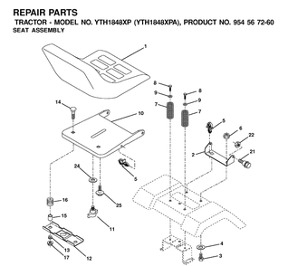 Seat Diagram and Parts List for YTH1848XP (954567260)(2001-02) Husqvarna Lawn Tractor