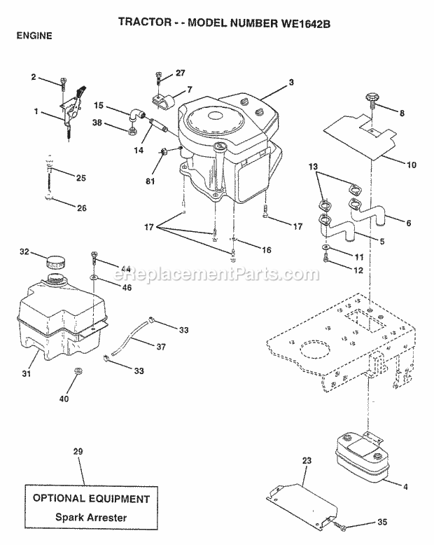 Engine Diagram and Parts List for WE1642B 1997 Husqvarna Lawn Tractor