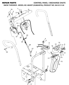 Control Panel And Discharge Chute Diagram and Parts List for 8024ST (HU8024STA)(2002-09) Husqvarna Snow Blower