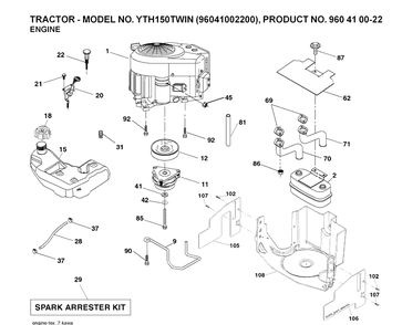 Engine Diagram and Parts List for YTH150 (96041002200)(2007-04) Husqvarna Lawn Tractor