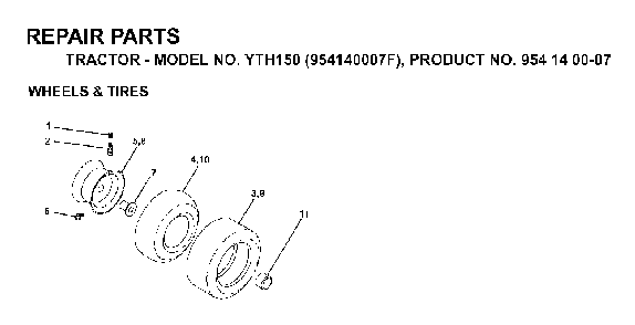 Wheels And Tires Diagram and Parts List for YTH150 (954140007F, 954140007)(1998-07) Husqvarna Lawn Tractor