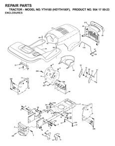 Chassis And Enclosures Diagram and Parts List for YTH180 (954170023-F)(2001-03) Husqvarna Lawn Tractor