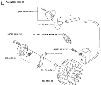 Ignition System Diagram and Parts List for 323HE3 20053600001-20054000000 Husqvarna Hedge Trimmer