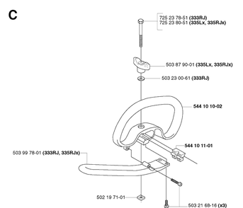 Handle Diagram and Parts List for 335RX 20064000001-20070100000 Husqvarna Brush Cutter