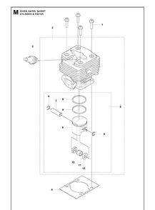 Cylinder Piston Diagram and Parts List for 531RS  Husqvarna Brush Cutter