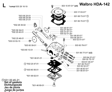 Carburetor Details 2 Diagram and Parts List for 252RX 20011800001-20023100000 Husqvarna Brush Cutter