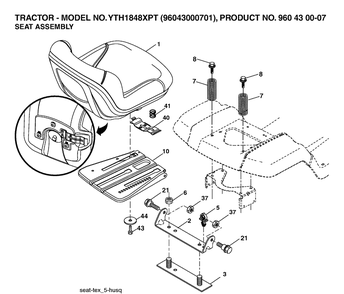 Seat Diagram and Parts List for YTH1848XP (96043000701)(2006-03) Husqvarna Lawn Tractor
