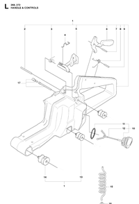 Handle And Controls Diagram and Parts List for 272XP 20091400001-20163200000 Husqvarna Chainsaw