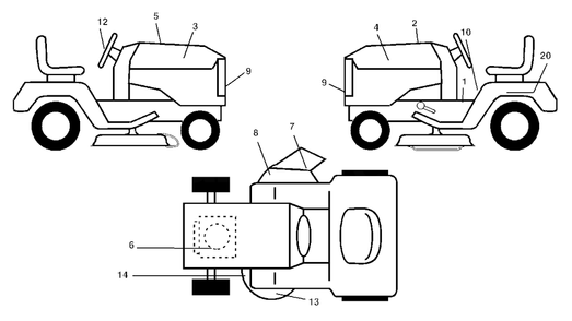 Decals Diagram and Parts List for LT18542 (954571748-B)(2004-02) Husqvarna Lawn Tractor