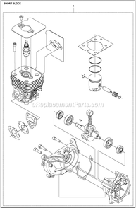 Short Block Diagram and Parts List for 525HE3  Husqvarna Trimmer