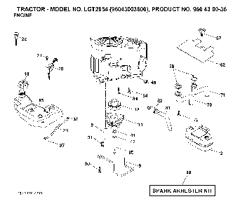 Engine Diagram and Parts List for LGT2654 (96043003600, 960430036)(2006-12) Husqvarna Lawn Tractor