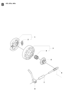 Clutch And Oil Pump Diagram and Parts List for 435 20081800001-20090400000 Husqvarna Chainsaw