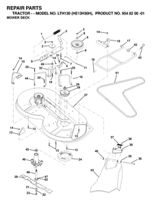 Mower Deck / Cutting Deck Diagram and Parts List for LTH130 (954820001-H)(2000-02) Husqvarna Lawn Tractor