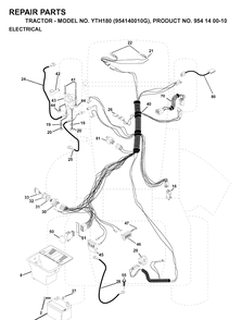 Electrical Diagram and Parts List for YTH180 (954140010G)(1998-10) Husqvarna Lawn Tractor