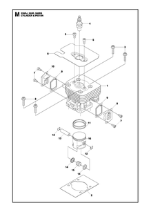 Cylinder Piston Diagram and Parts List for 233RJ  Husqvarna Brush Cutter