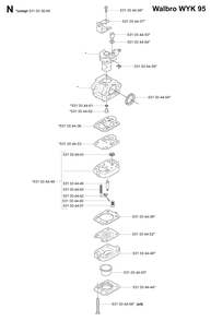Carburetor Details Diagram and Parts List for 155B (20014000001-20041499999)(2001) Husqvarna Leaf Blower / Vacuum