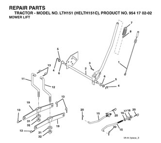 Mower Lift / Deck Lift Diagram and Parts List for LTH151 (HELTH151C)(2004-09) Husqvarna Lawn Tractor