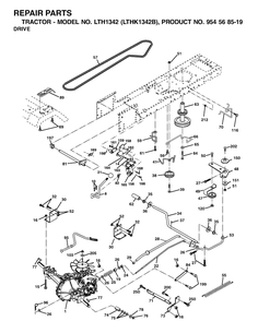 Drive Diagram and Parts List for LTH1342-LTHK1342B 2002-02 Husqvarna Lawn Tractor