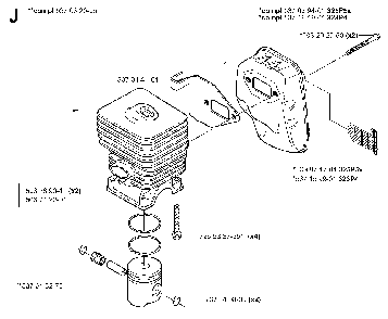 Cylinder, Piston And Muffler Diagram and Parts List for 323P4 20042300001-20062700000 Husqvarna Pole Saw