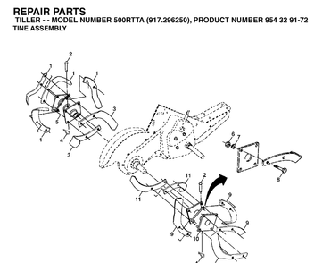 Tine Assembly Diagram and Parts List for 500RTTA (917296250)(2003-04) Husqvarna Cultivator