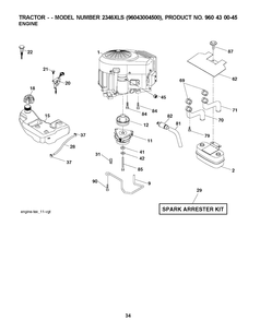 Engine Diagram and Parts List for 2346XLS (96043004500)(2007-12) Husqvarna Lawn Tractor