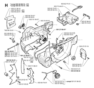 Crankcase Diagram and Parts List for 371XP 19991800001 & Above Husqvarna Chainsaw