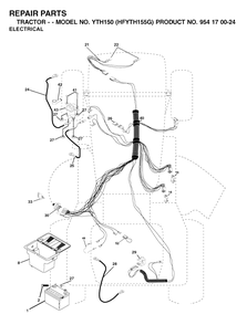 Electrical Diagram and Parts List for YTH150 (954170024-G)(2001-01) Husqvarna Lawn Tractor