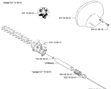 Hedge Attachment Diagram and Parts List for HA110 2004-01 Husqvarna Hedge Trimmer
