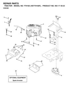 Engine And Cutting Equipment Diagram and Parts List for YTH180 (954170023-F)(2001-03) Husqvarna Lawn Tractor